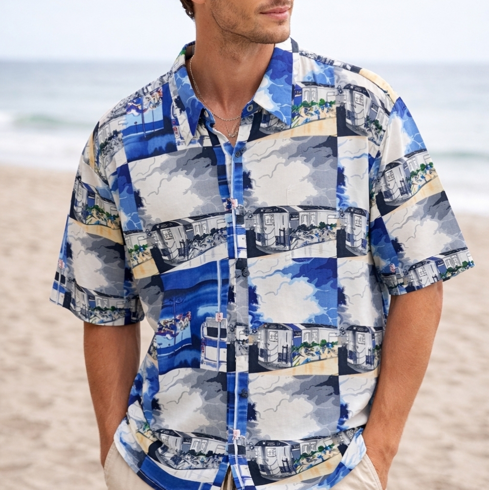 Vtg Up Ro's Subway Y2K Retro Men's Button Up XL Art Print 90's Shirt Street Wear